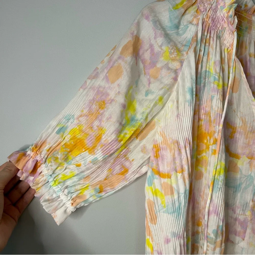 Current Air Anthropologie Pastel Watercolor Printed V-Neck Blouse - Picture 6 of 6